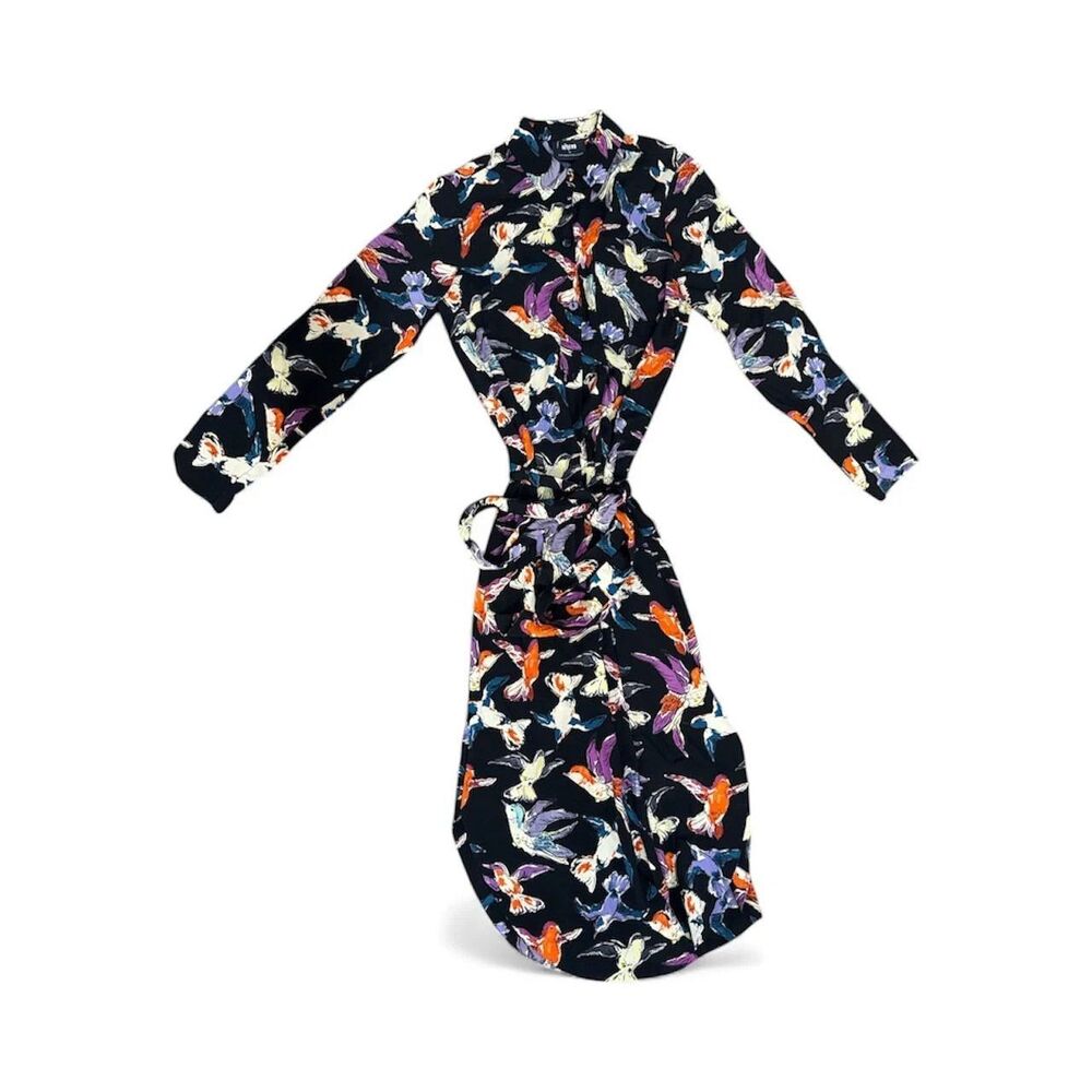 ANTHROPOLOGIE x MAEVE Women's Size 10 Black Shirt Dress w/Hummingbirds